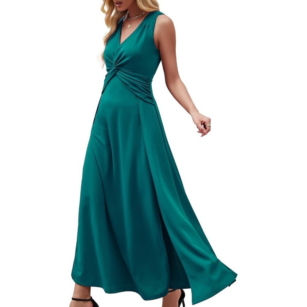 Women Peacock Sleeveless V Neck Formal A-line Midi Cocktail Dress With Flutter